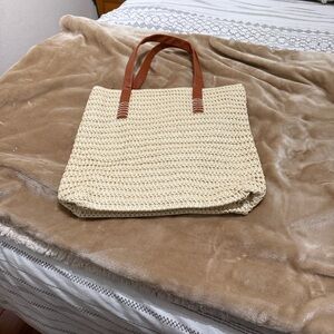 Chic Cream Tote with Brown Handles